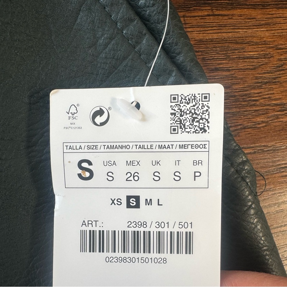 Zara Dark Green A-Line Leather Mini Skirt - Picture 3 of 5